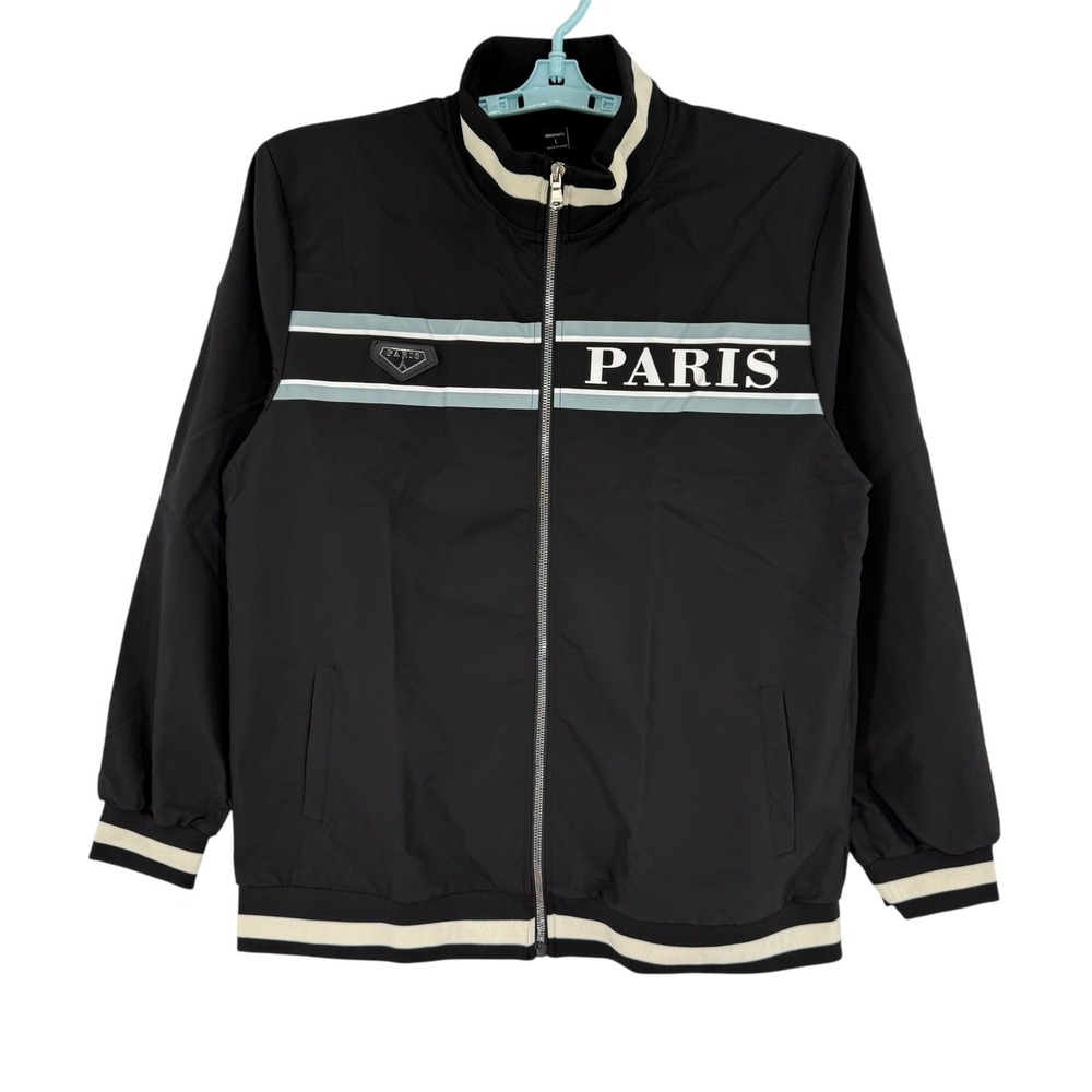 Manfinity Men's Black Paris Graphic Lightweight Bomber Jacket Size L Zip Up NWOT
